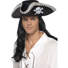 Ynt İthalat Yetişkin Siyah Denizci Korsan Şapkası Kenarları Gümüş Işlemeli