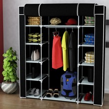 Dzgn Home  Çift Yandan Raflı Metal Çelik Profilli Bez Dolap Gardırop