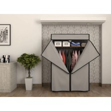 Dzgn Home Metal Çelik Borulu Plastik Raflı Ekonomik Bez Gardırop