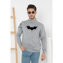 Saklı Moda Unisex Yarım Boğazlı Baskılı Dokuma Triko -Gri