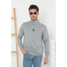Saklı Moda Unisex Yarım Boğazlı Baskılı Dokuma Triko - Gri