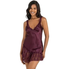 Primoda Aria's Closet Mürdüm Kısa Saten Gecelik 8238