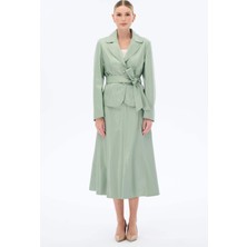 Deri Etek Ceket Takım Yeşil