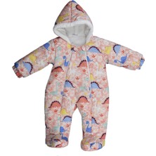 Dinozor Desen Patikli Fermuarlı Içi Kürklü Kapüşonlu Kışlık Erkek Kız Bebek Astronot Tulum Kozmonot