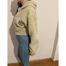 Meros Atelier Kapşonlu  Kürklü Kum Beji Crop Ceket Mont