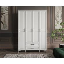 GuneyStore Ücretsiz Montaj - %100 MDF Gözde 4 Kapaklı Beyaz Gardırop - MDF Dolap - Elbise Dolabı