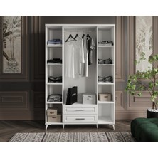 GuneyStore Ücretsiz Montaj - %100 MDF Gözde 4 Kapaklı Beyaz Gardırop - MDF Dolap - Elbise Dolabı