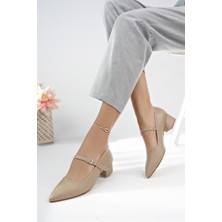 Büyük Numara Bayan Kalın Topuklu Ortadan Baretli Klasik  Günlük Ayakkabı