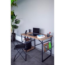 Nur Metal Çalışma Masası Takımı 120x60 Cm Bilgisayar, Ders, Ofis Masası Ve Siyah Katlaır Sandalye - Çam