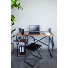 Nur Metal Çalışma Masası Takımı 120x60 Cm Bilgisayar, Ders, Ofis Masası Ve Siyah Katlaır Sandalye - Çam