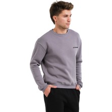 Justever Bisiklet Yaka Nakışlı Şardonlu Içi Polarlı Gri Erkek Sweatshirt - Volar