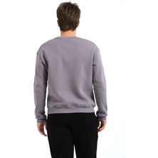 Justever Bisiklet Yaka Nakışlı Şardonlu Içi Polarlı Gri Erkek Sweatshirt - Volar