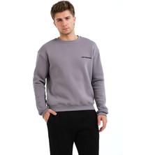 Justever Bisiklet Yaka Nakışlı Şardonlu Içi Polarlı Gri Erkek Sweatshirt - Volar
