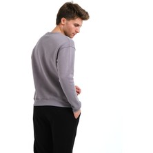 Justever Bisiklet Yaka Nakışlı Şardonlu Içi Polarlı Gri Erkek Sweatshirt - Volar