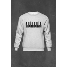 Gri Sweatshirt Piano Skyline Piyano Yukarıdaki Tehlike Baskılı Unisex Sweat