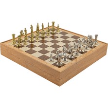 Gifthome Orta Boy Metal Ingiliz Satranç Takımı Parlak ve Rustik Desenli Sandıklı Mdf TAHTASI(36X36X6 Cm.)