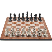 Gifthome Premium Black Metal Klasik Satranç Takımı ve Mocha Desenli Mdf Satranç Tahtası (37X37 Cm.)
