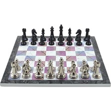 Gifthome Premium Black Metal Klasik Satranç Takımı ve Bahar Desenli Mdf Satranç Tahtası (37X37 Cm.)