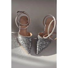 Trendy Anka Lady Gümüş Nude Kristal Taşlı Cam Kırığı Şeffaf 8 cm Şeffaf Kadeh Topuklu Düğün Nişan Abiye Ayakkabı