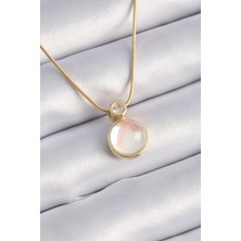Clariss 316L Çelik Gold Renk Beyaz Sedefli Vintage Kadın Kolye