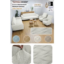 Jakarlı Su Yolu Desen 3 3 1 1  Lastikli Kanepe Örtüsü | Lastikli Koltuk Örtüsü | Koltuk Kılıfı Takımı (Taş Gri)