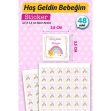 Tuğset Etiket Hoş Geldin Bebeğim Etiket Kare 3 5 cm Kız 48 Adet Bebek Yenidoğan Hediyelik Çikolata Etiketi Sticker T1125