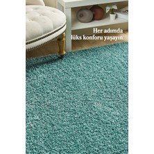 Anaska Home Peluş Halı Mavi Oturma Odası Halısı Salon Halısı Uzun Tüylü Toz Vermez Kolay Bakım Yuvarlak