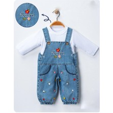 Tuo Bebe Kolsuz Mavi Çiçek Nakışlı Bebek Salopet Denim Kumaş ile Dayanıklı ve Şık