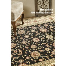 Anaska Home Iran Tarzı Barok Süsleme Siyah Oturma Odası Halısı Salon Halısı Sık Dokuma Toz Vermez Kolay Bakım