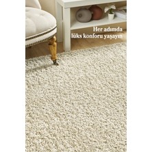 Anaska Home Peluş Halı Bej Oturma Odası Halısı Salon Halısı Uzun Tüylü Toz Vermez Kolay Bakım