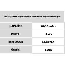 Evtek 360 S9  6400MAH Robot Süpürge Bataryası