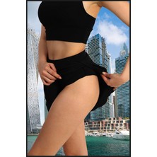 Miss Maral Kadın Siyah Deniz Havuz Şortu Etek Görünümlü Yırtmaçlı Şık Model Summer Beach Short HB11100