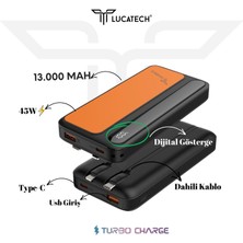 Lucatech iPhone 16 / 16 Plus / 16 Pro / 16 Pro Max Uyumlu Powerbank 45W 13.000 Mah Turbo Sarj