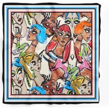 Dscarf Stilist Kadın Şal %100 Polyester Renkli Çiçek Desenli Günlük ve Özel Gün Kullanımına Uygun