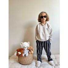 Sacro Kids Smile Desenli Altı Çizgili Eşofman-Sweatshirt 3 Iplik Kışlık Erkek Çocuk Takım