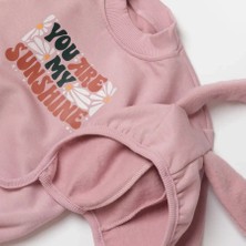 Yaya Kids Pembe Sunshine Baskılı 3 Iplik Alttan Çıtçıtlı Kulaklı Şapka Ve Romper Set