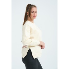 Kadın Bej Femuar Detaylı Şardonlu Örme Sweatshirt