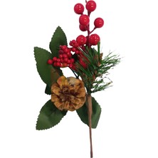 Kidspartim Yılbaşı Çam Dalı Orta Mini Berry Demeti Kozalaklı 22 cm