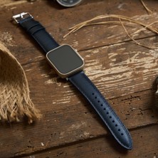 Minval Apple Watch Deri Kordon Ultra 2 9 8 SE2 7 6 Se 5 4 3 2 1 serisi 49mm 45mm 44mm 42mm Uyumlu Kadın Erkek için Uniseks Lacivert Kayış