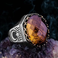 Takıhan Zultanit Taşlı La Galibe Illallah Yazılı Ayyıldız Tasarımlı Gümüş Erkek Yüzük