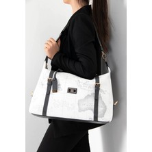 Silver & Polo Silver Polo Beyaz - Antrasit Harita Kadın Seyahat Çantası SP1064