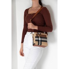 Silver & Polo Silver Polo Bej - Taba Ekose Kadın Çapraz Çanta SP1038