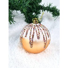 Parti Dükkanım Yılbaşı Lüks Top Süs Gold Simli 6 Adet 8 cm