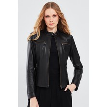 Derimod Marlyn Kadın Siyah Kısa Deri Ceket 23WGE51331M