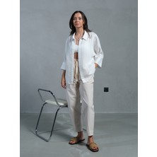 Myrum Butik Ekru Sim Ipli Oversize Premium Gömlek Standart