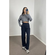 Myrum Butik Lacivert Yüksek Bel Palazzo Pantolon M