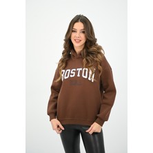 Koza Butik Kadın Kapüşonlu Baskılı Sweatshirt 1627-25