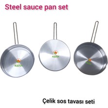 Safir Çelik Sos Tavası 3 Adet Çelik Sosluk 20 cm Ebatlı Büyük Boy 430 Kalite Çelik Sos Tavası