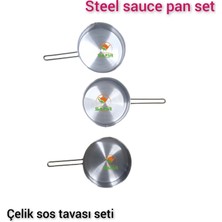 Safir Çelik Sos Tavası 3 Adet Çelik Sosluk 20 cm Ebatlı Büyük Boy 430 Kalite Çelik Sos Tavası