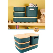 Flora Çok Amaçlı Dolap İçi Düzenleyici Kapaklı Saklama Kutusu Takı, Makyaj, Banyo ve Mutfak Düzenleyici 4'lü Set Yeşil (3,2 Lt 6,2 Lt,6,8 Lt)